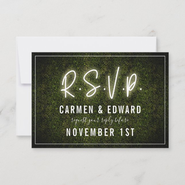 White Neon Boxwood Wedding RSVP Card (Front)