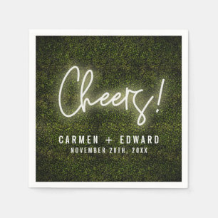 White Neon Lights Cheers Wedding Napkin