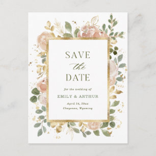 White Neutral Floral   Wedding Save the Date Postcard