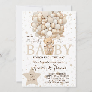White Neutral Teddy Bear Baby Shower  Invitation