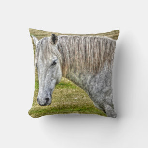 White New Forest Pony Wild Horse Throw Pillow