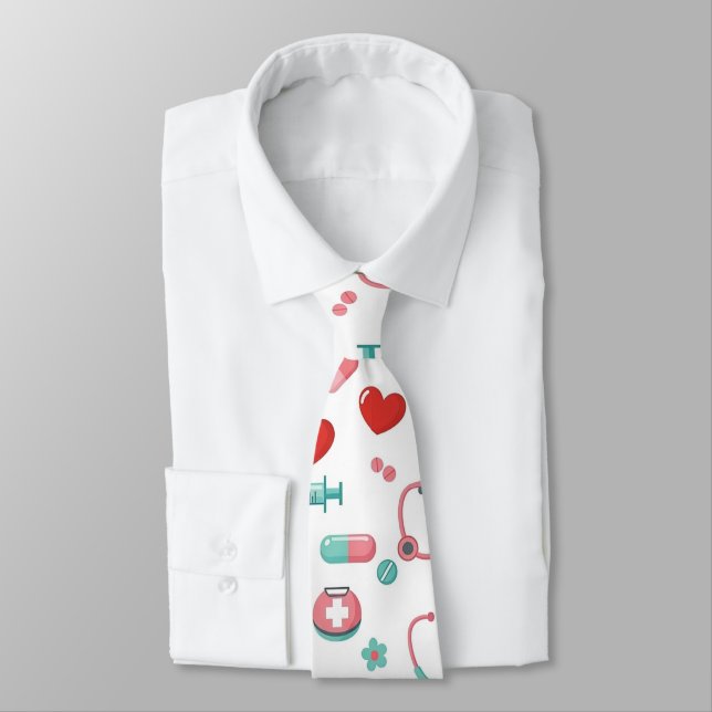 White Nurse Life Seamless Pattern (1) Tie (Tied)