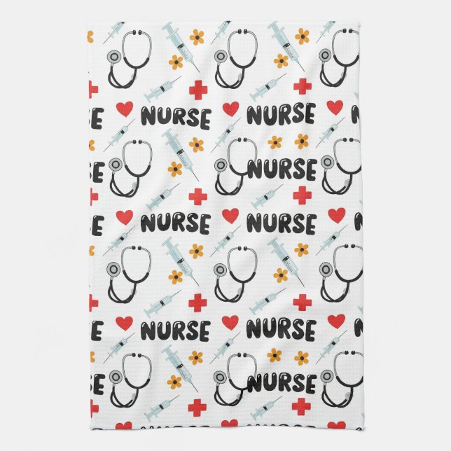 White Nurse Life Seamless Pattern (2) Kitchen Towel (Vertical)