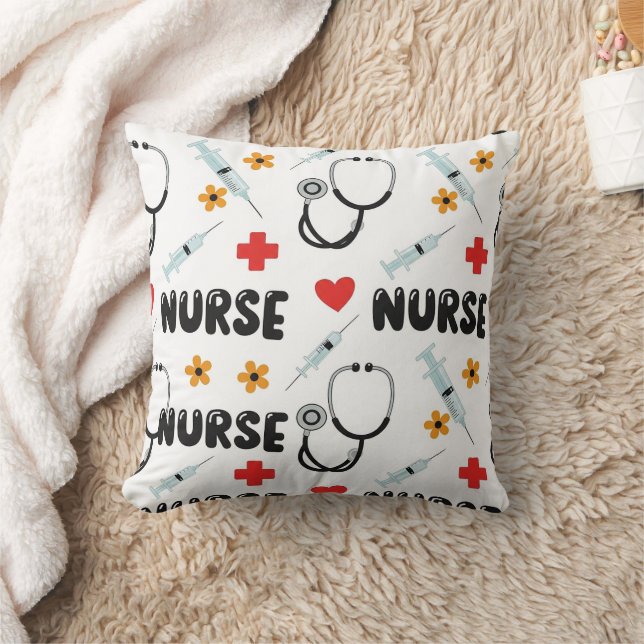 White Nurse Life Seamless Pattern (2) Throw Pillow (Blanket)