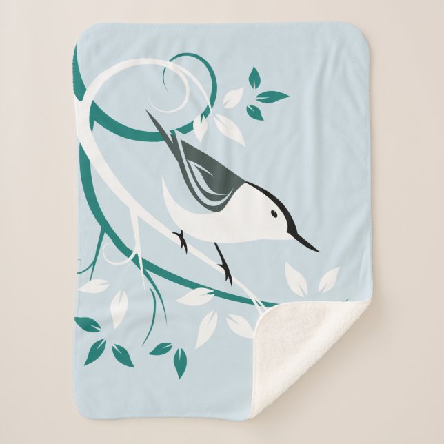 White Nuthatch Sherpa Blanket (Front)