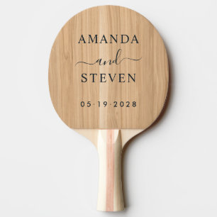 White Oak Wood Couple Names with Wedding Date Ping Pong Paddle