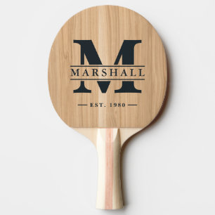 White Oak Wood Monogram & Name Overlay Ping Pong Paddle