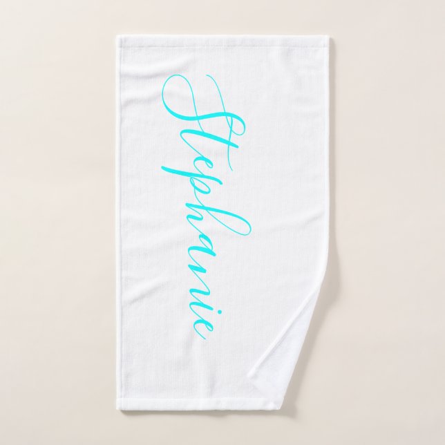 White Ocean Aqua personalized monogram yoga towel (Hand Towel)
