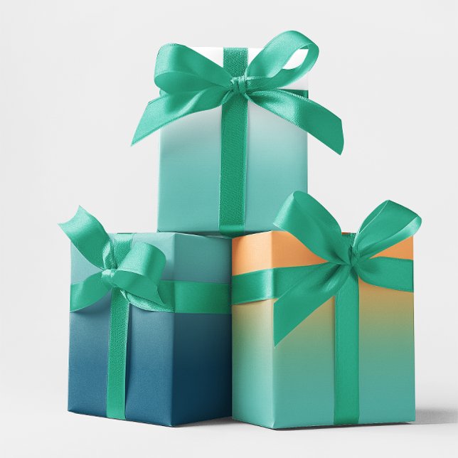White Ocean Blue Orange and Light Teal Ombre Mix Wrapping Paper Sheet (White Ocean Blue Orange and Light Teal Ombre Mix Wrapping Paper Sheets)