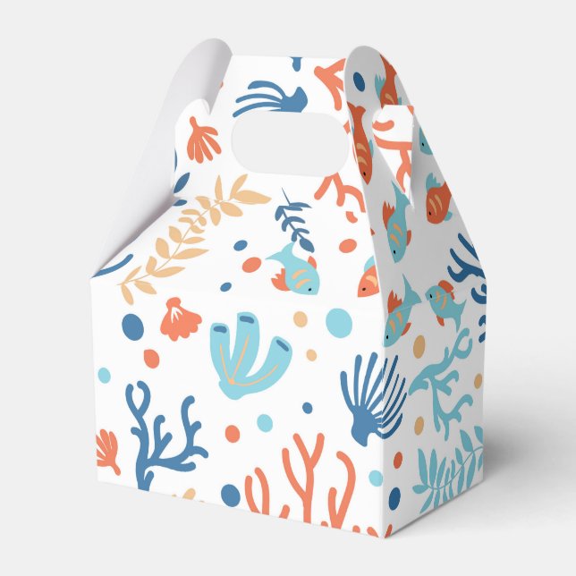 White ocean foliage cute fish pattern favor box (Front Side)