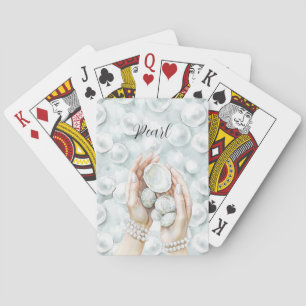 White Ocean Seafoam Blue Shells Pearls Playing Cards