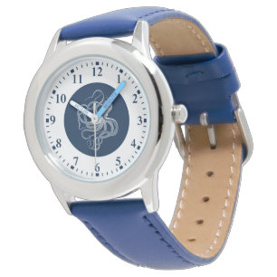 White octopus on dark blue large clock watch