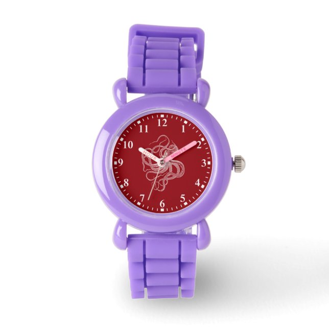White octopus on red watch (Front)