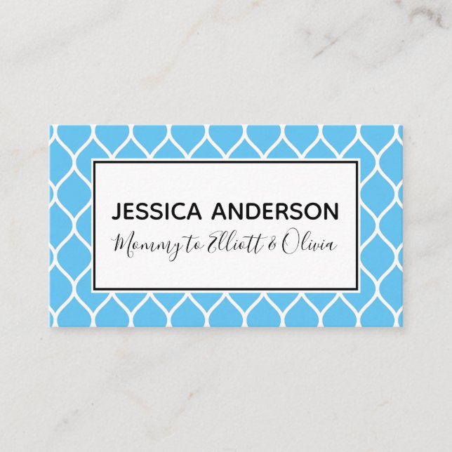 White Ogee & Blue Mommy Playdate Calling Card (Front)