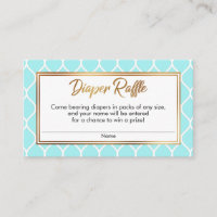 White Ogee & Gold Foil, Aqua Diaper Raffle Tickets