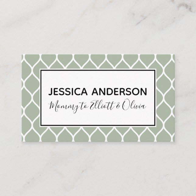 White Ogee & Sage Mommy Playdate Calling Card (Front)