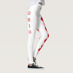 White Ohio State Scarlet Carnation Flower Leggings