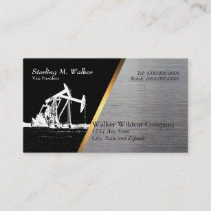 White Oil Pumping Unit Silhouette (Metal Look) Business Card