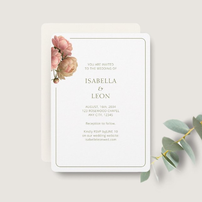 White & Olive | Blush Rose Wedding Invitation (Creator Uploaded)