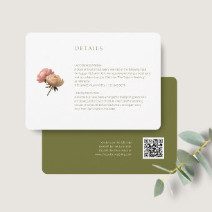 White & Olive Chic Rose Wedding Detail QR Code Enclosure Card