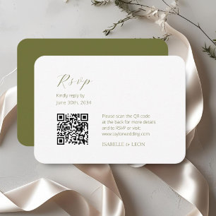 White & Olive Chic Simple Scrpt QR Code Wedding Enclosure Card