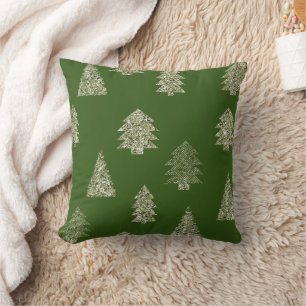White Olive Green Glitter Christmas Trees Throw Pillow