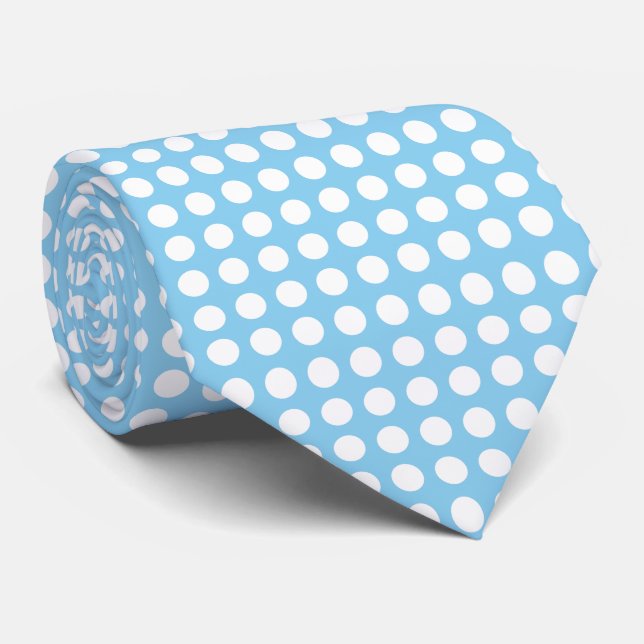 White on Baby Blue Large Horizontal Polka Dots Tie (Rolled)