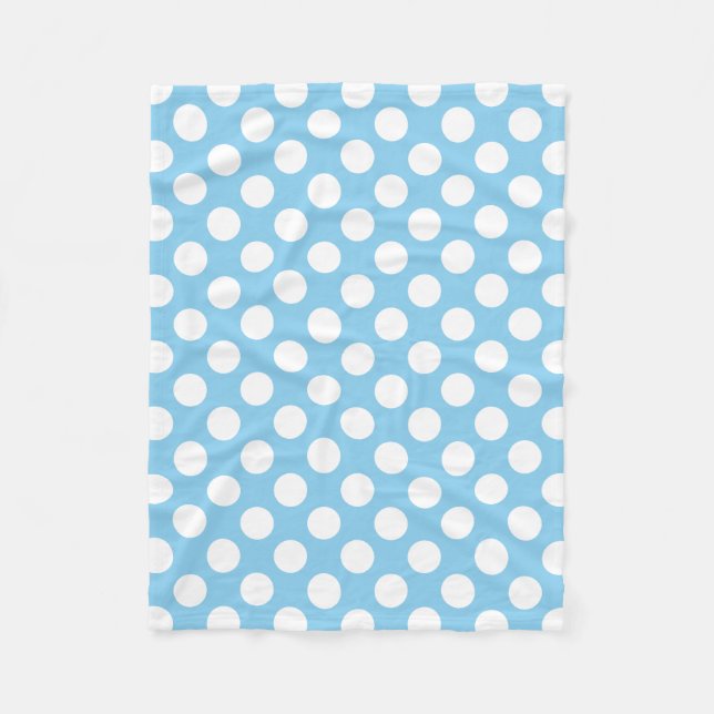 White on Baby Blue Large Size Polka Dots Fleece Blanket (Front)
