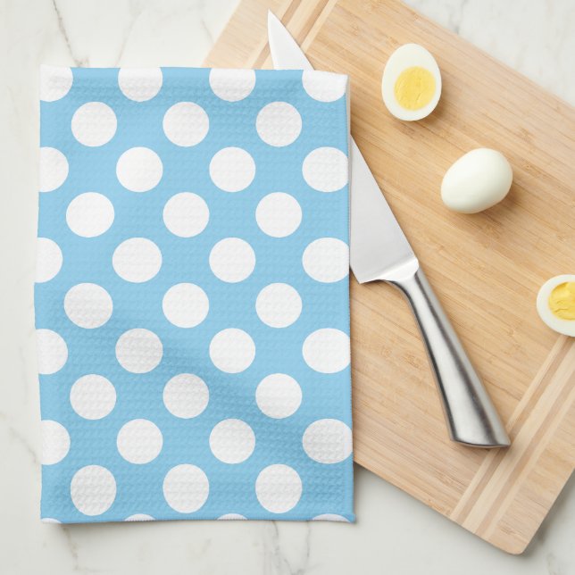 White on Baby Blue Large Size Polka Dots Kitchen Towel (Quarter Fold)