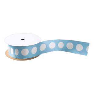 White on Baby Blue Medium Horiz. Polka Dots Ribbon Satin Ribbon