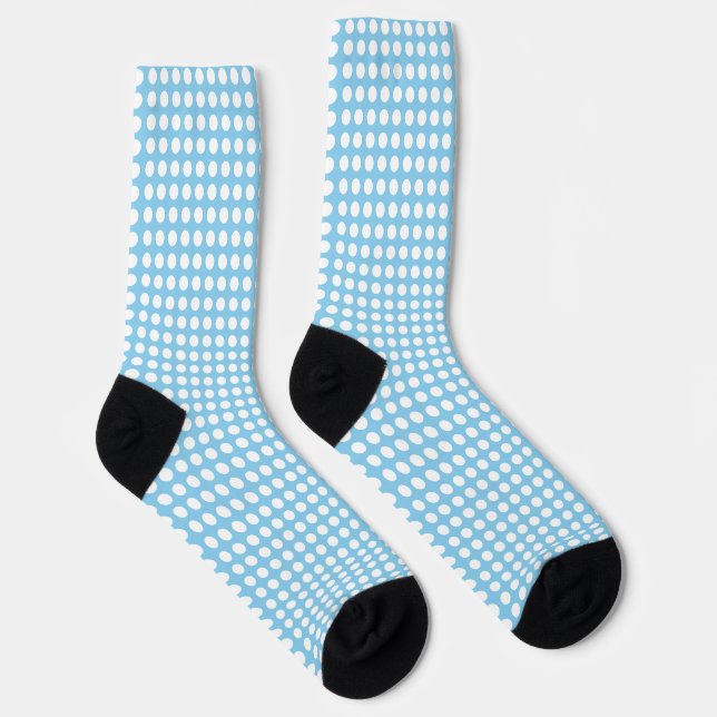 White on Baby Blue Medium Horiz. Polka Dots Socks (Right)
