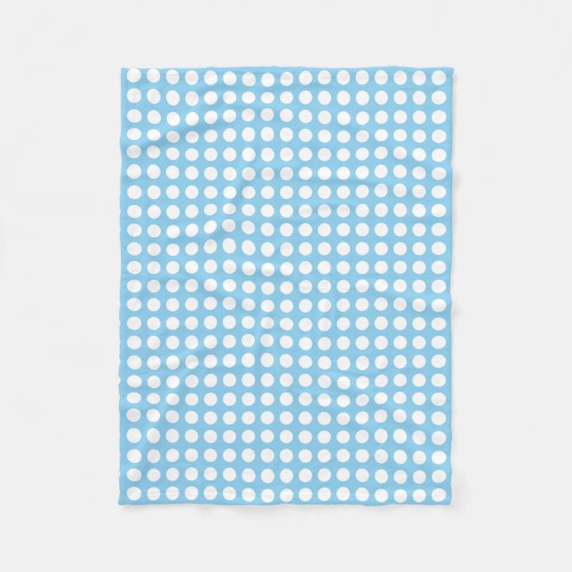 White on Baby Blue Medium Horizontal Polka Dots Fleece Blanket (Front)