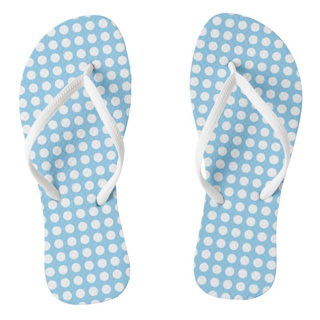 White on Baby Blue Medium Horizontal Polka Dots Flip Flops (Footbed)
