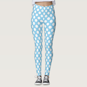 White on Baby Blue Medium Size Polka Dots Leggings