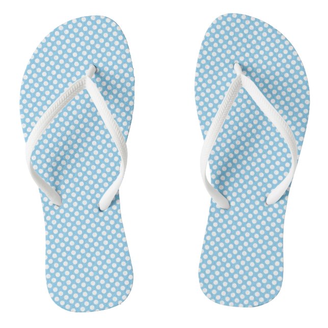 White on Baby Blue Small Size Polka Dots Flip Flops (Footbed)