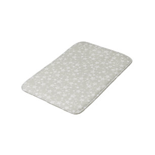 White on Beige Lino Print Stars Pattern Bath Mat