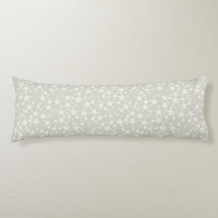 White on Beige Lino Print Stars Pattern Body Pillow