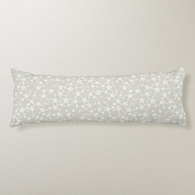White on Beige | Lino Print Stars Pattern Body Pillow (Front)