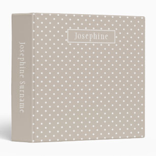 White On Beige Polka Dots Pattern With Custom Name Binder