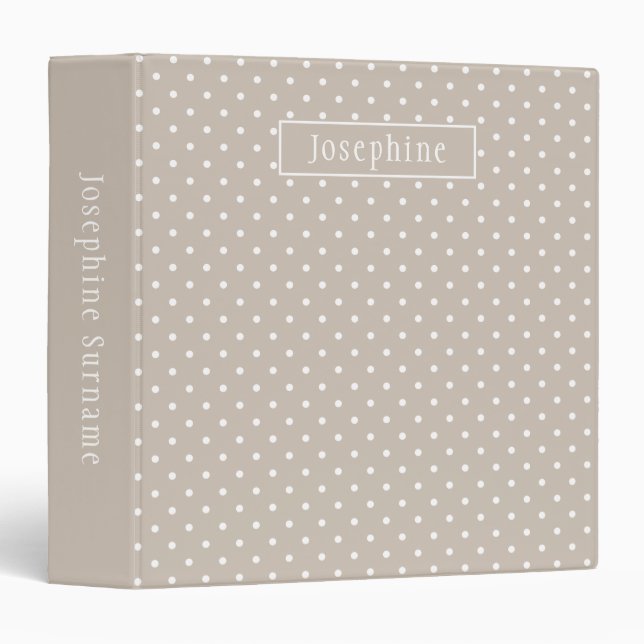 White On Beige Polka Dots Pattern With Custom Name Binder (Front/Spine)