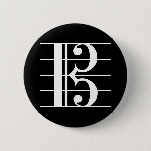 White-on-Black Alto Clef 2 Inch Round Button