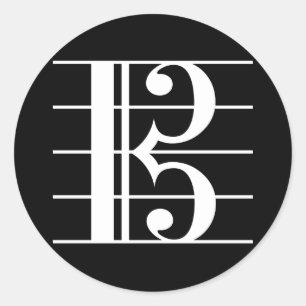 White-on-Black Alto Clef Classic Round Sticker
