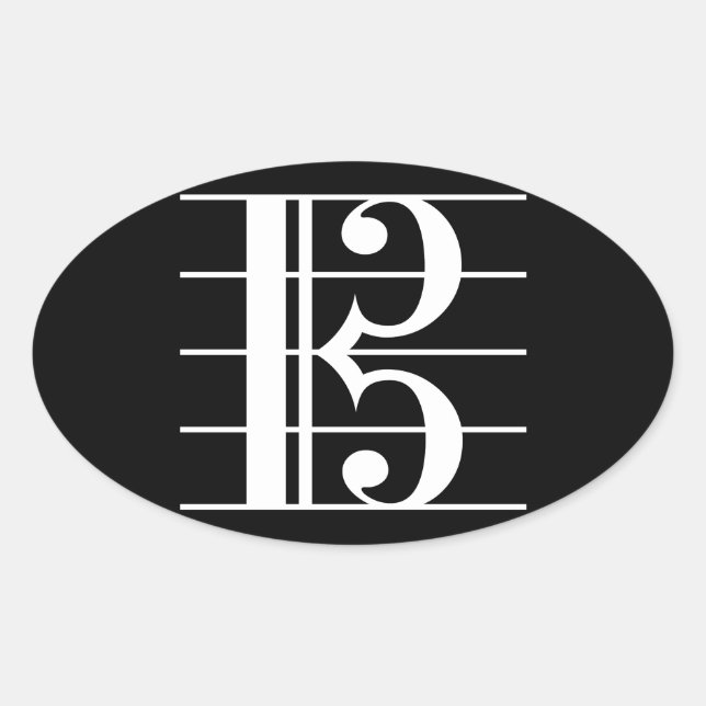 White-on-Black Alto Clef Oval Sticker (Front)