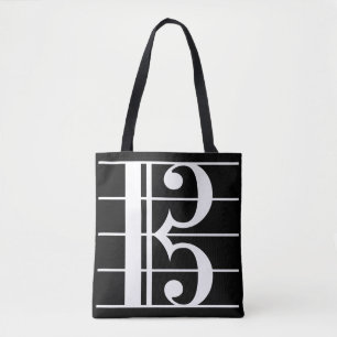 White-on-Black Alto Clef Tote Bag