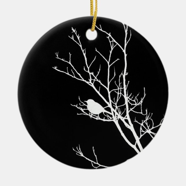 White On Black Bird Silhouette, 2016 - Ceramic Ornament (Front)