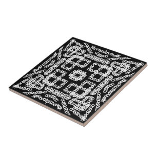 White On Black Chain Linked Repeating Pattern Art Tile