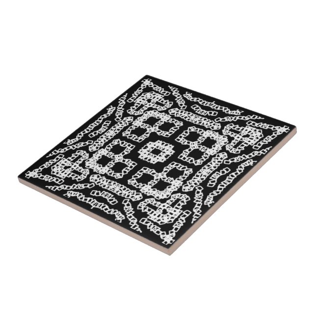 White On Black Chain Linked Repeating Pattern Art Tile (Side)