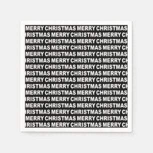 White on Black Christmas Typography Paper Napkin