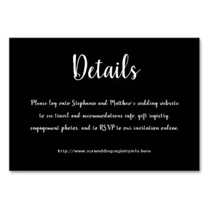 White on Black Details Directions Enclosure Cards