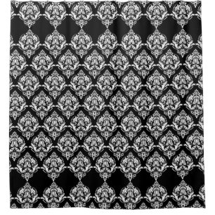 White On Black Floral Damasks Geometric Pattern